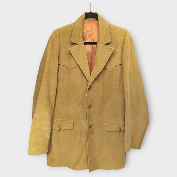 Mens Vintage Pioneer Wear Western Camel Tone Corduroy 3 Button Jacket Coat  42L - Picture 1 of 7